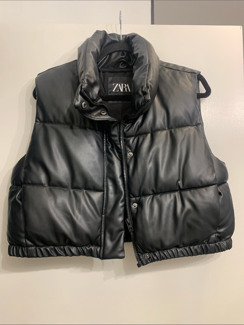 Zara Black Quilted Faux Leather Puffer Vest